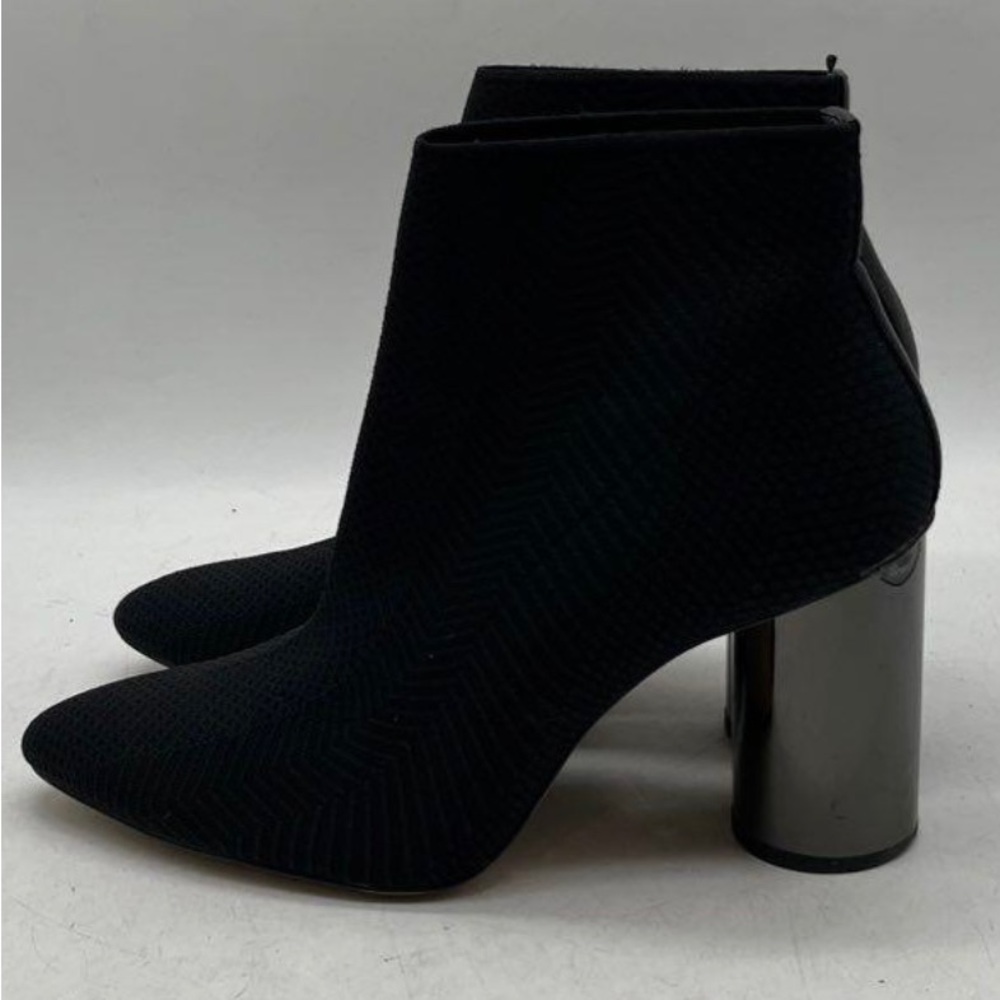 SOLD! ZARA Women’s Black Sock Knit Ankle Booties Chrome Silver Heel Shoe 40 9 US - Picture 4 of 7